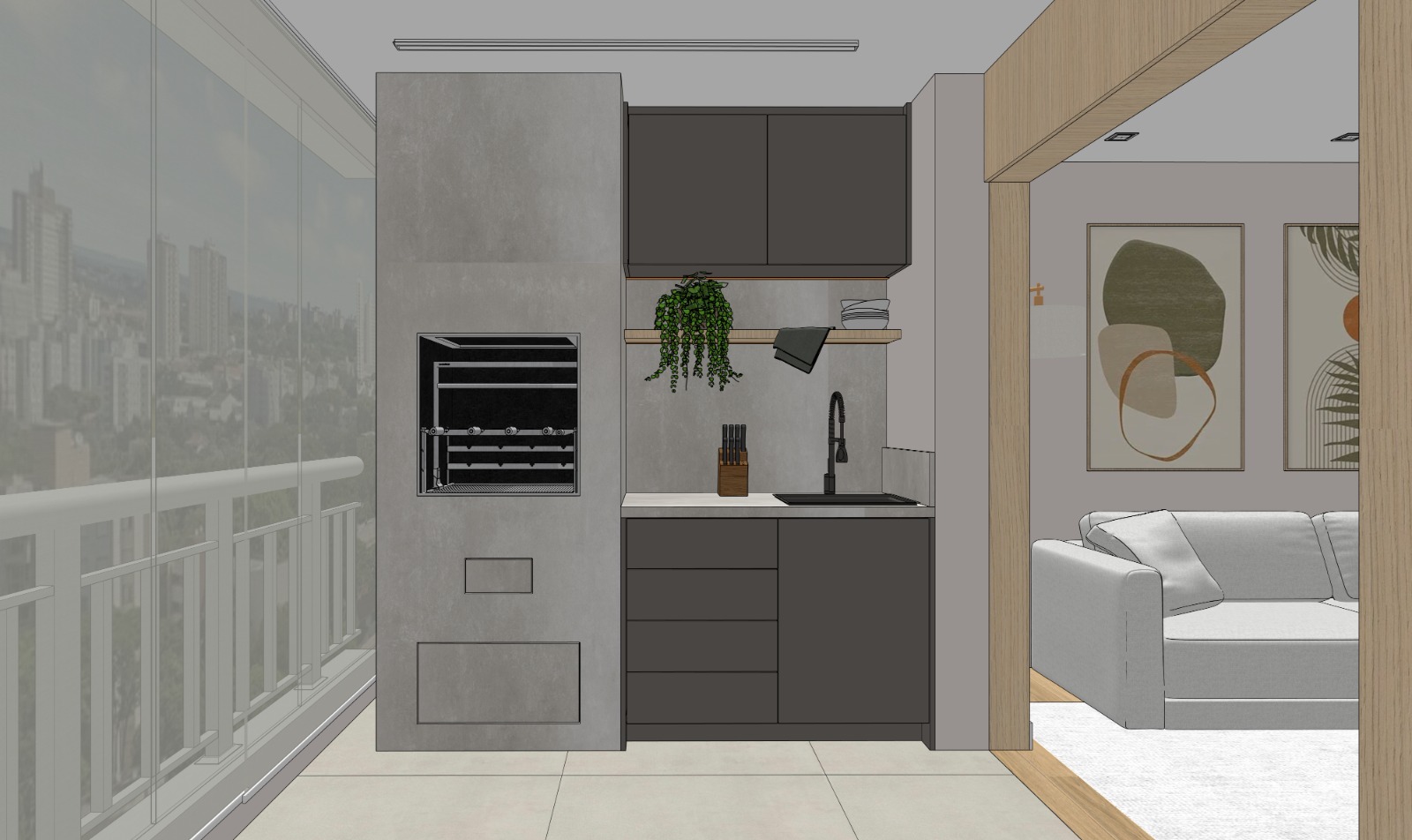 Projeto 3D da churrasqueira do apartamento Morumbi