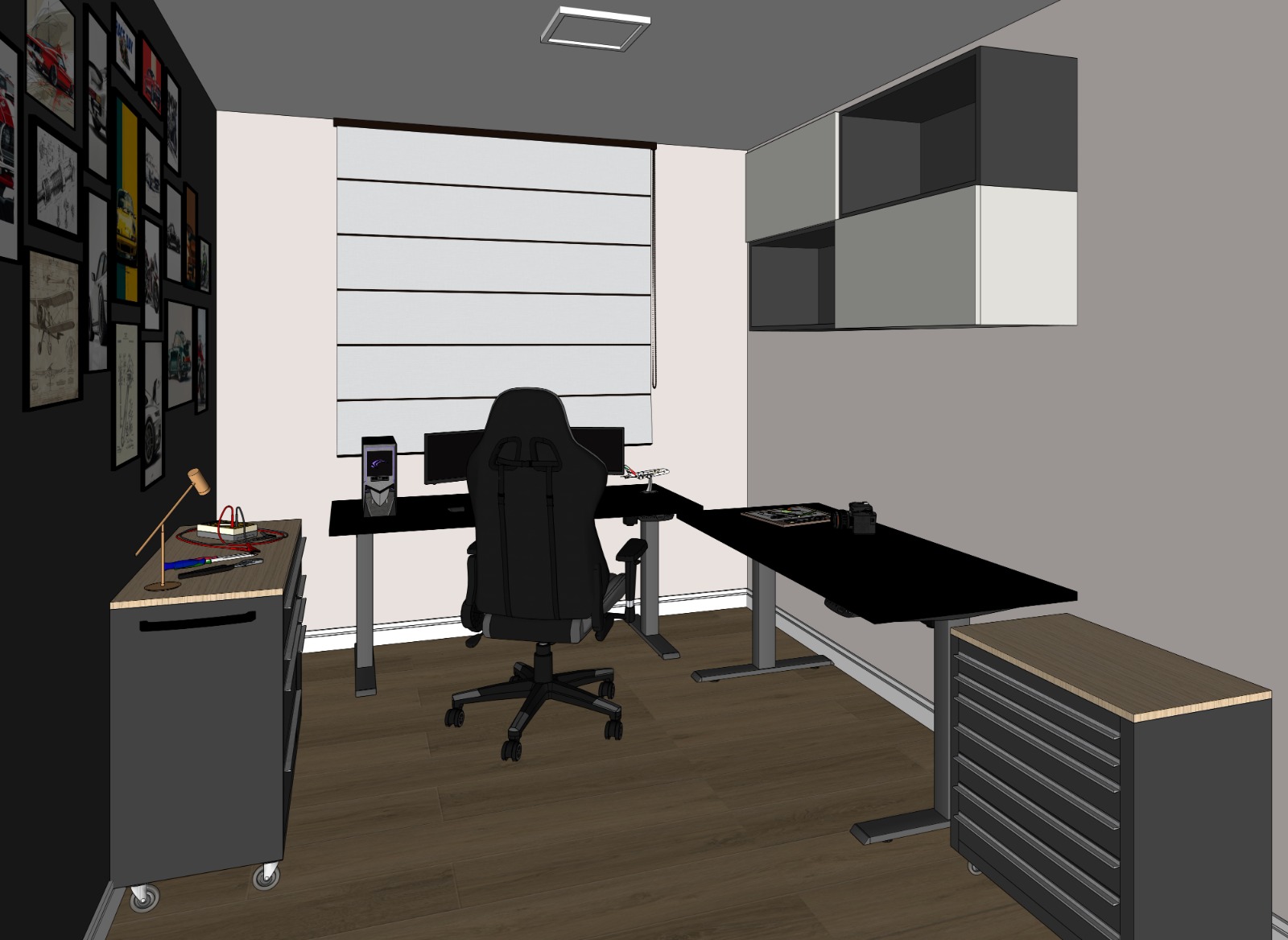 Projeto 3D do quarto gamer do apartamento Morumbi