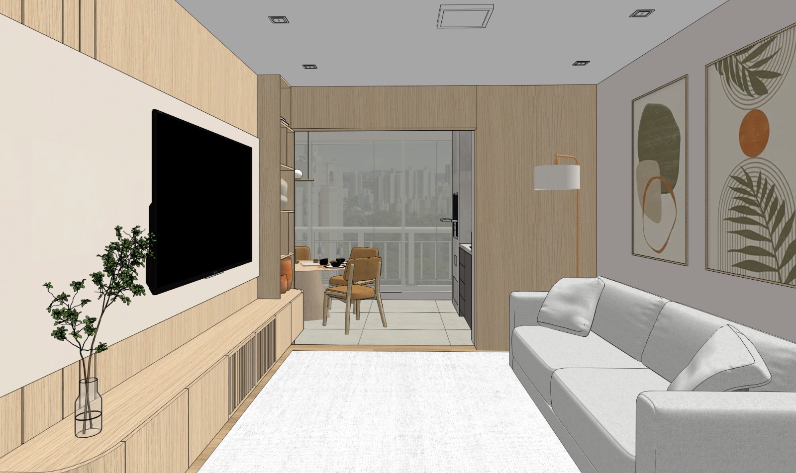 Projeto 3D da sala do apartamento Morumbi